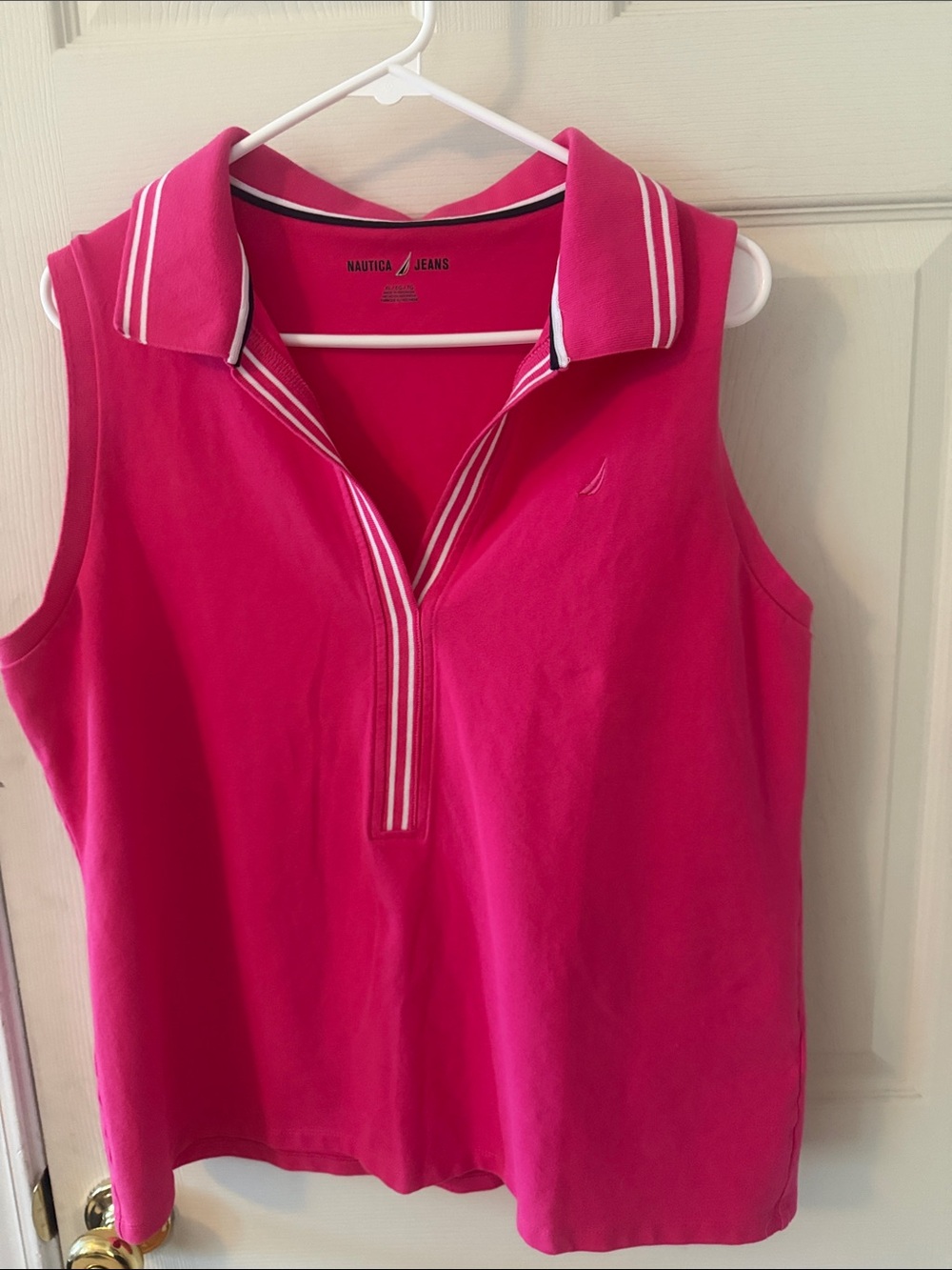 Nautica Sleeveless Polo Tank - Bright Pink with White Trim